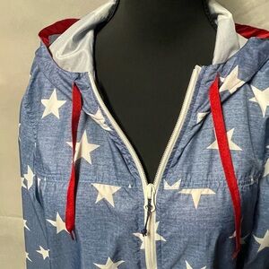 Eddie Bauer Blue Star-Print Jacket with Red and White Accents